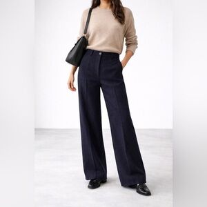 Miu Miu Navy Virgin Wool Wide Leg Trousers IT 52 Women's XL Made in Italy